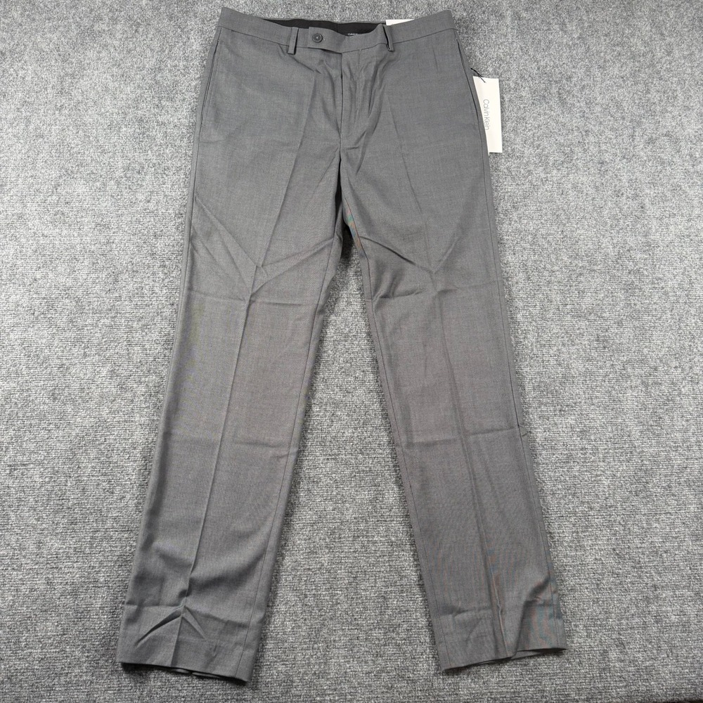 Calvin Klein Jerome Dress Pants Mens 34x32 Grey Slim Fit Stretch JMROPJSY0445